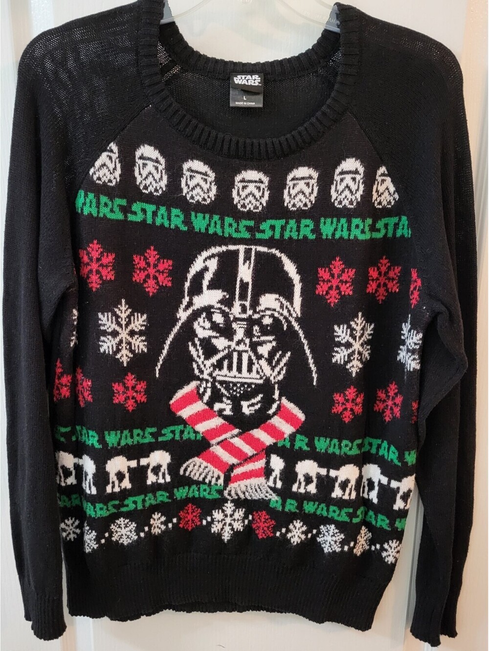 Star Wars Women's L Ugly Christmas Sweater Darth Vader AT-AT - EUC